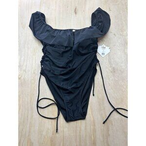 YMI Swimwear 3X Plus Size Runched Side Ties Black Off Shoulder Style YOP‎ 438x